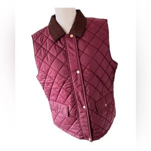 NWT RALPH LAUREN Women's Quilted Vest Corduroy collar in dark Garnet Size Large